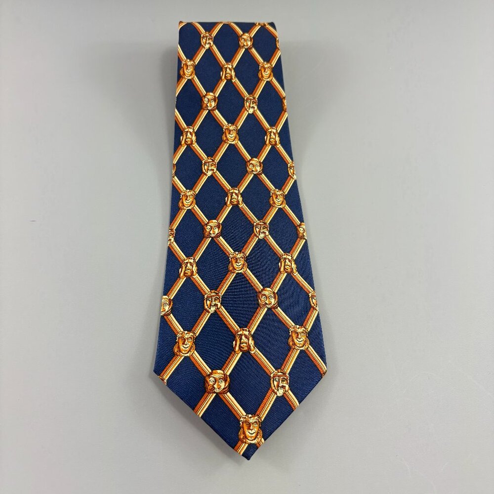 Past Times Navy / Gold Bust Faces Men's Tie 4" x 60" Vintage
